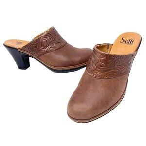 Sofft  Slip In Embossed Brown Clog Leather Mule - Women’s Sizes 8M.